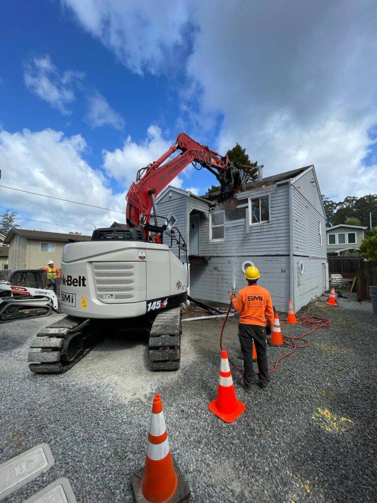 Excavation equipment on a residential job site